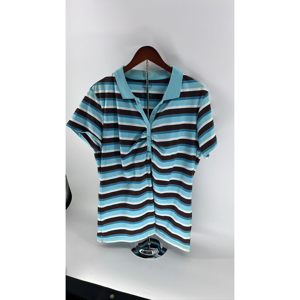 Bugle Boy For Her Polo Misses 2X‎ Blue Brown Stripe Short Sleeve